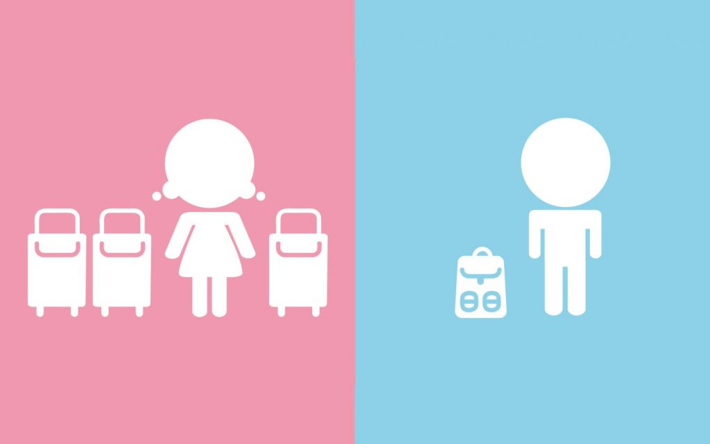 Ilustrasi perbandingan tas wanita dan pria. (Ils: Viviane.co)