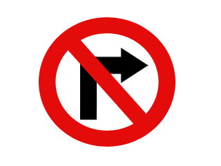 Rambu dilarang belok kanan.