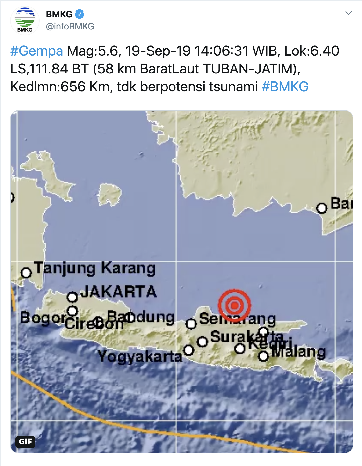 Gempa Magnitudo 6 Guncang Tuban Jatim Tak Berpotensi Tsunami Suara